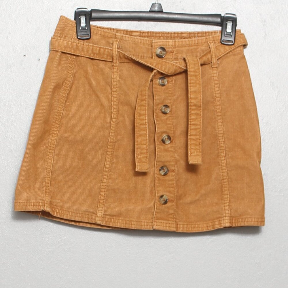 American Eagle camel tan corduroy button belted mini skirt